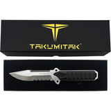 Takumitak Escort Black Smooth G10 D2 Serrated Steel Fixed Blade Knife F213SL