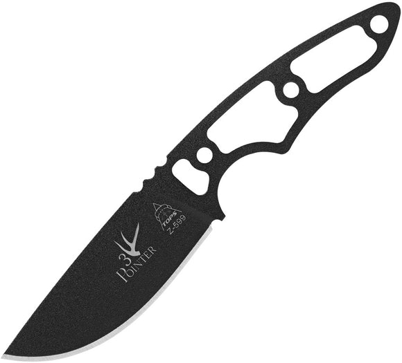 TOPS 3 Pointer Black Skeletonized 1095HC Fixed Blade Knife w/ Belt Sheath 3PR03