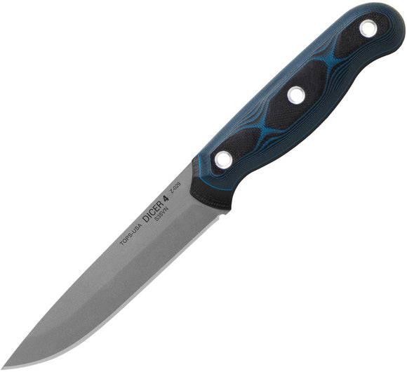TOPS Dicer Steak Black & Blue G10 S35VN Stainless Fixed Blade Knife DCR401