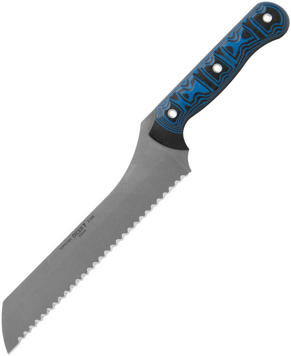 TOPS Dicer 7 Fixed Blade Bread Knife Black & Blue G10 Serrated S35VN Steel DCR71