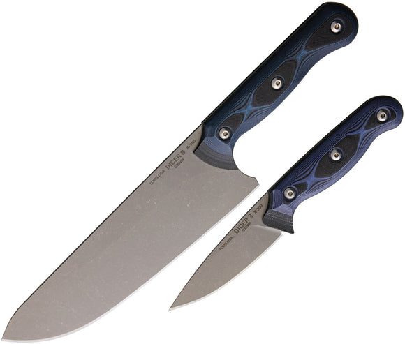 TOPS Dicer Chef & Paring Blue & Black S35VN Fixed Blade Knife 2pc Combo DCR83