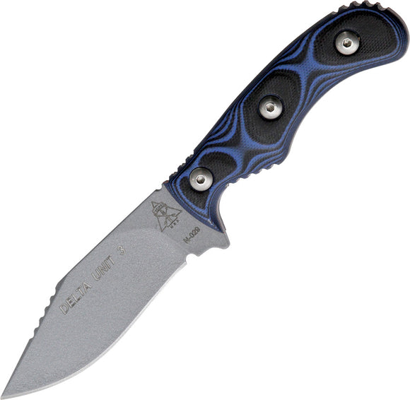 TOPS Delta Unit 3 Fixed Hunter Pt Blade Black & Blue G10 Handle Knife DEUT03