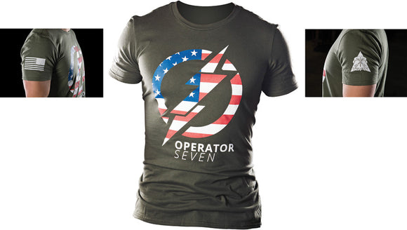 TOPS Knives Operator 7 American Flag OD Green Short Sleeve Medium T-Shirt TSOP7M