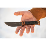 TOPS Woodcraft Midnight Bronze Black & Tan Micarta 1095 Fixed Blade Knife WC01