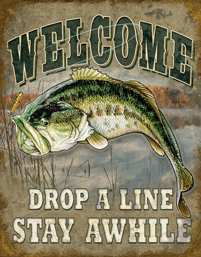 Welcome Drop a Line Stay Awhile Bass Fishing Man Cave Metal Tin Sign 1 –  Atlantic Knife Company
