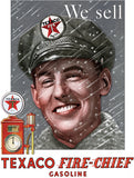 Texaco Pump Attendant Fire Chief Gasoline Advertisement Metal Tin Sign 2220