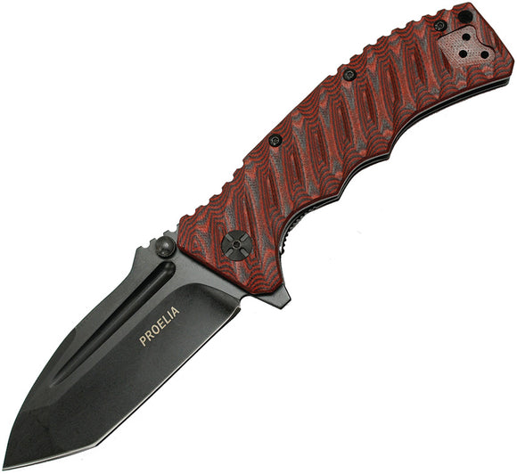 Proelia Linerlock Black & Red G10  Folding D2 Knife 010rbk