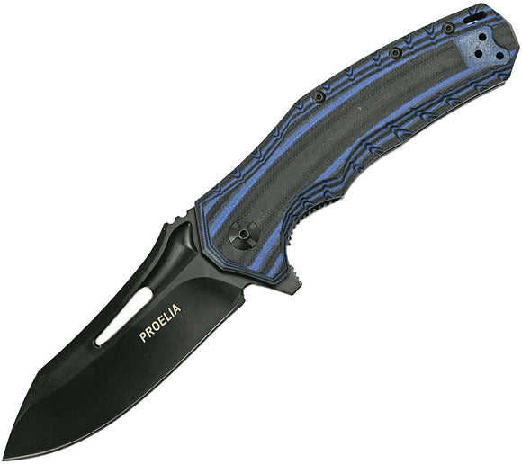 Proelia Linerlock Black & Blue G10 Folding D2 Knife 020blbk