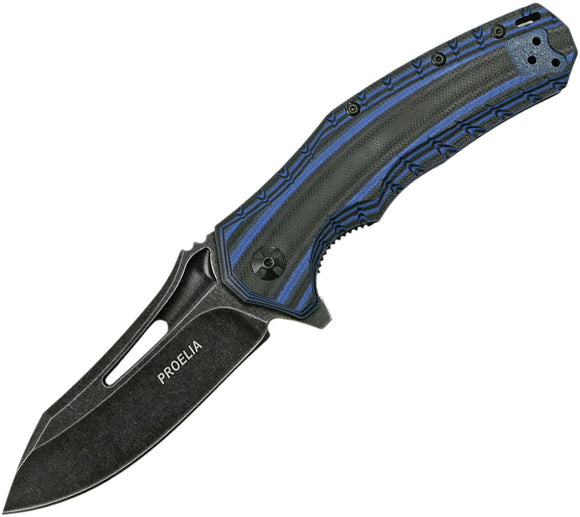 Proelia Linerlock Black & Blue G10 Folding D2 Knife 020blb