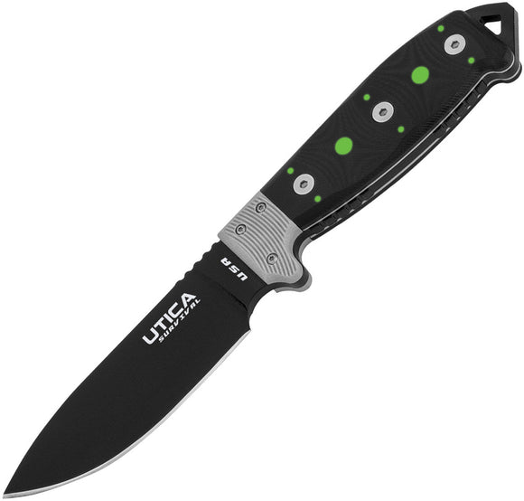 Utica Stealth IV Black G10 1095HC Fixed Blade Knife w/ Belt Sheath 11UTKS4K