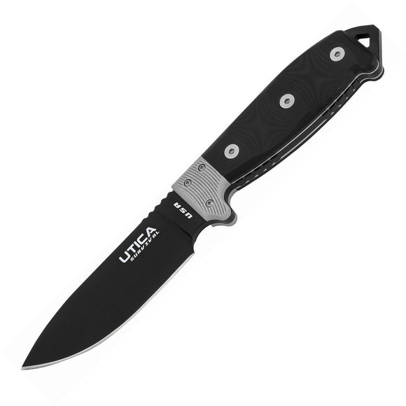 Utica Stealth IV Black & Gray Micarta 1095HC Fixed Blade Knife w/ Sheath 11UTKS4