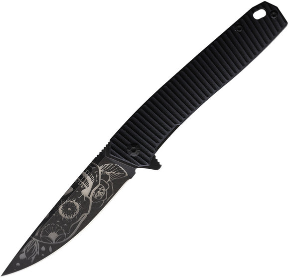 3V Gear Dia de los Muertos Linerlock Black G10 Folding Pocket Knife GBBCMUER