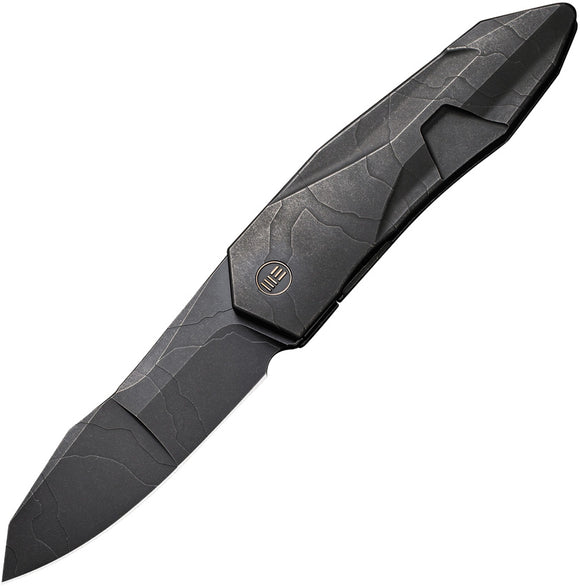 We Knife Solid Framelock Black Etched Titanium Folding 20CV Pocket Knife 220285