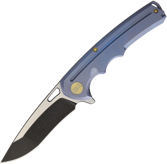 WE KNIFE Ti Blue Flipper Folding Pocket Knife Drop Pt Black Satin S35VN - 611C