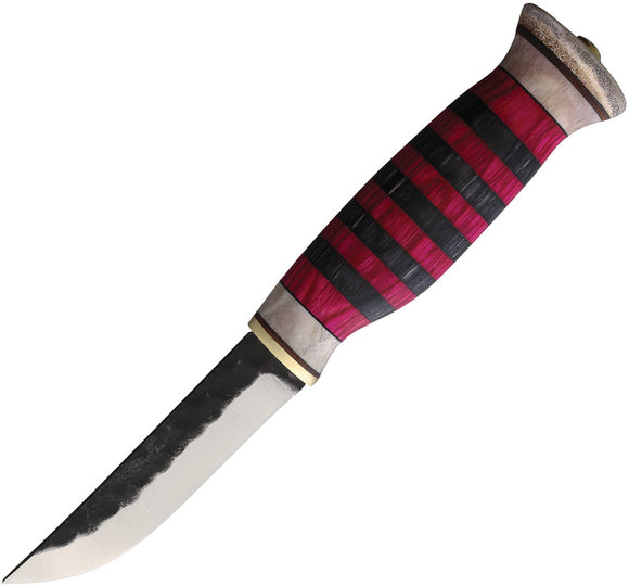 Wood Jewel Black & Red Plywood Carbon Steel Fixed Blade Knife w/ Sheath 23B12
