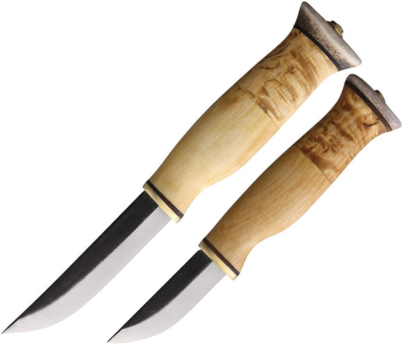Wood Jewel Curly Birch Carbon Steel Fixed Blade Knife w/ Sheath 2pc set 23KVS