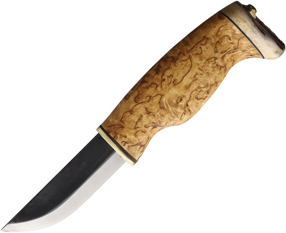 Wood Jewel Little Leuku Curly Birch Carbon Steel Fixed Blade Knife w/ Sheath 23N