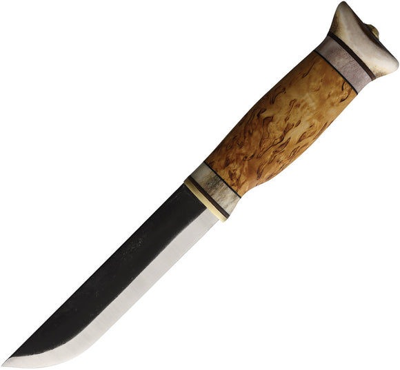 Wood Jewel Reindeer Herder's Curly Birch Carbon Steel Fixed Blade Knife 23PM
