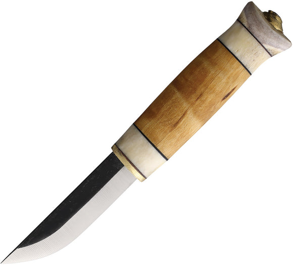 Wood Jewel Little Curly Birch Wood Carbon Steel Fixed Blade Knife w/ Sheath 23P