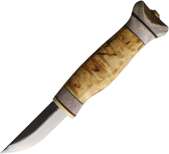 Wood Jewel Vuolu Curly Birch Wood Carbon Steel Fixed Blade Knife w/ Sheath 23VP