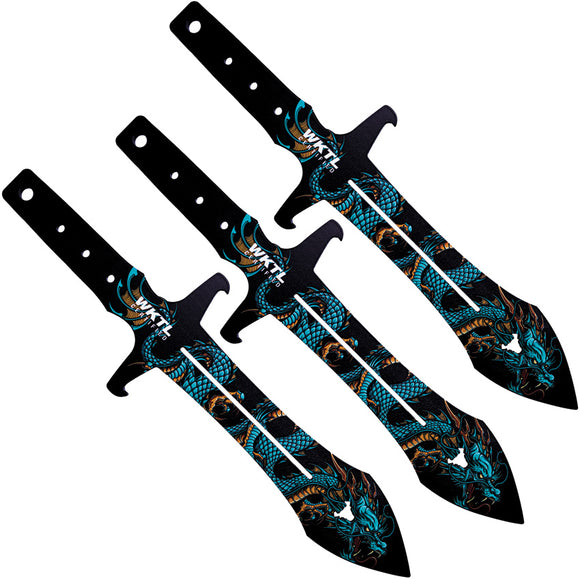 Toro Knives Maximo Blue Water Dragon Black Stainless 3pc Throwing Knives Set 070