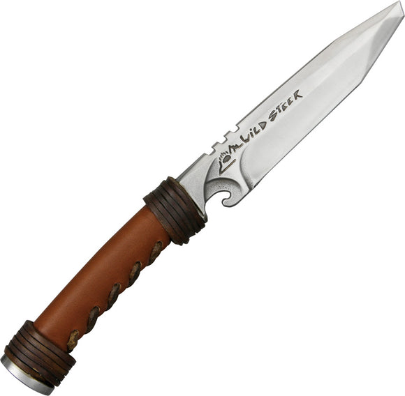 WildSteer Brown Leather Wrapped X50CrMoV15 Stainless Fixed Blade Knife CBPB
