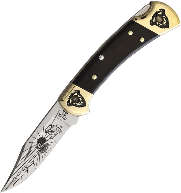 Yellowhorse Custom Buck 112 Lockback Buffalo Design Wood Folding Pocket Knife 360