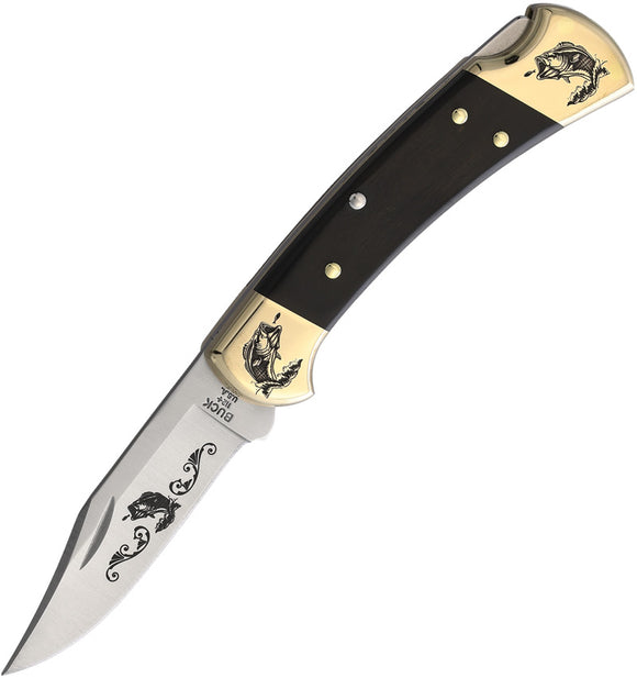 Yellowhorse Custom Buck 112 Lockback Bass Desgin Wood Folding Pocket Knife 367
