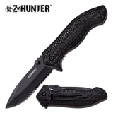 Z Hunter Black Skull Assisted Opening Part Serrated Folding Knife - 137BK
