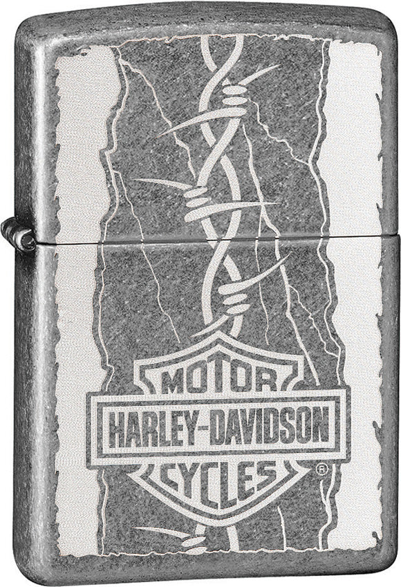 Zippo Lighter Harley Davidson Barbed Wire Gray & White Design 00577