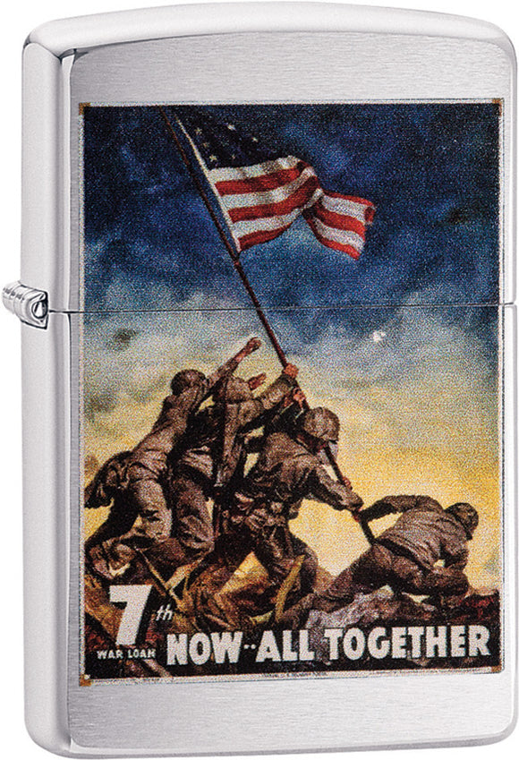 Zippo Lighter USMC Now All Together Soldiers Hold Up American Flag Design 02152
