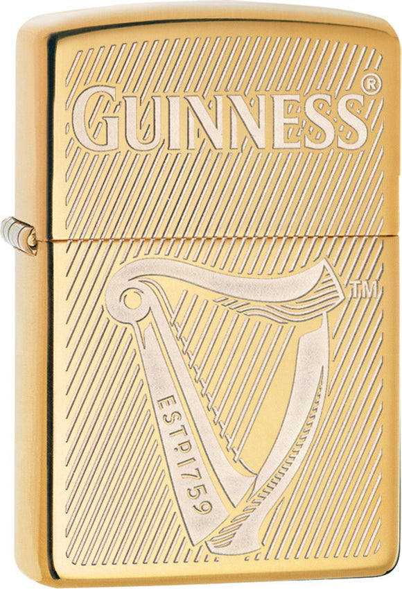 Zippo Lighter Guinness Beer Gold Color Windless USA Made 03114