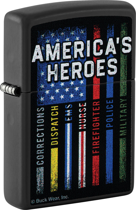 Zippo BuckMark Americas Heroes Design Black Matte Waterproof Lighter 53484