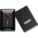 Zippo Rose Dagger Tattoo Design Black Crackle Windless USA Made Lighter 71861