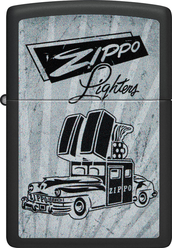 Zippo Car Ad Design White Cartoon Black Matte Waterproof Lighter 73824
