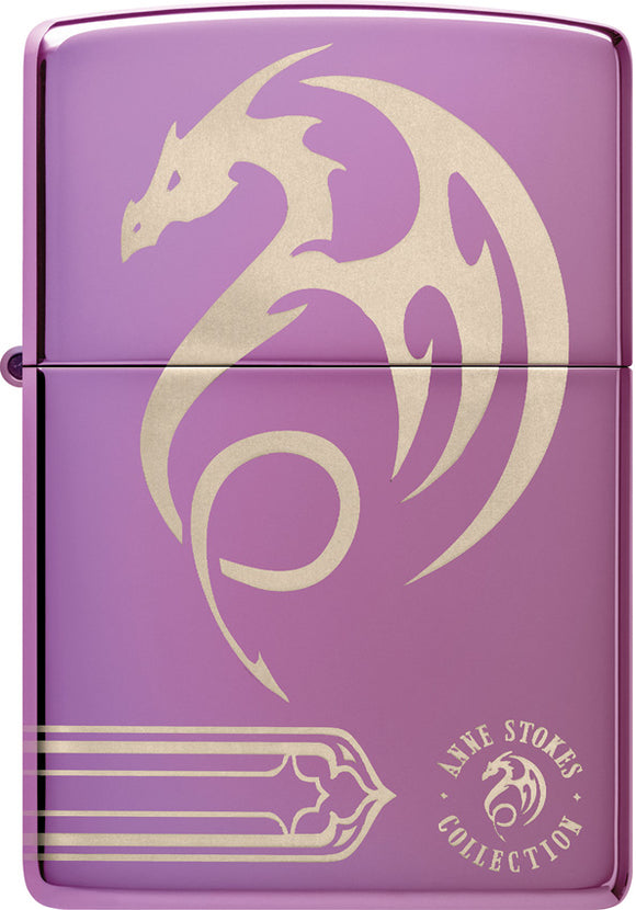 Zippo Anne Stokes Dragon Design Purple Chrome Windproof Lighter 73826