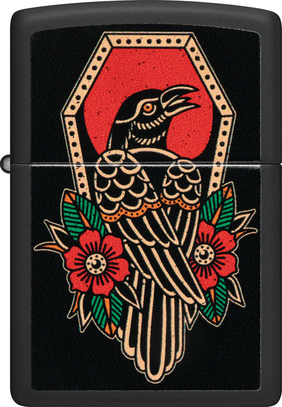 Zippo Crow Tattoo Design Black Matte Windproof Lighter 74053