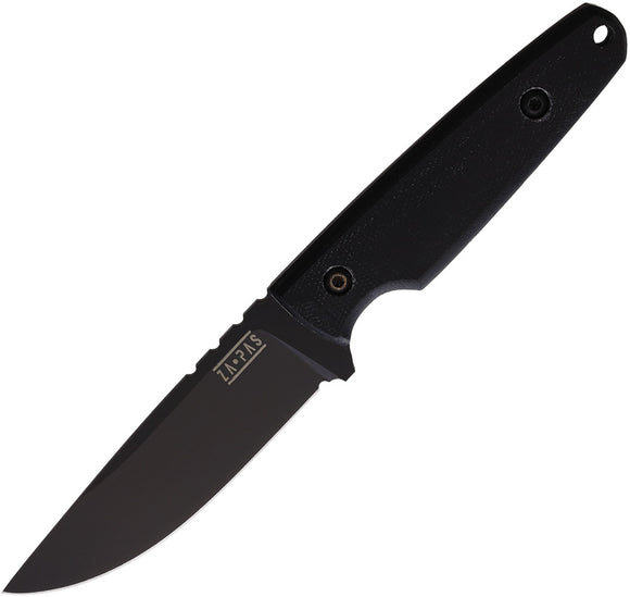 ZA-PAS Knives Handie Black G10 Carbon Steel Fixed Blade Knife w/ Sheath S0031
