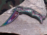 Dark Side Folding Knife Fantasy Rainbow Titanium Dragon - a019rb