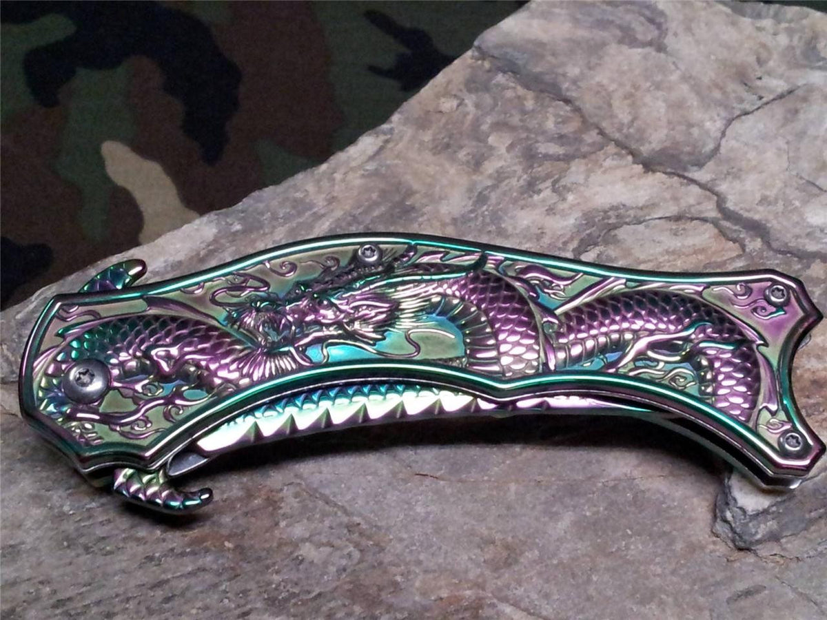 Dark Side Folding Knife Fantasy Rainbow Titanium Dragon - a019rb – Atlantic  Knife Company