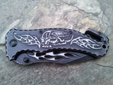 Dark Side Blades spring assisted skull and flames Black folder  - A027sl