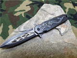 Dark Side Folding Knife Fantasy A/O Dragon Flame Black Stonewashed Pocket a028sl