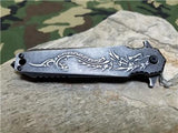 Dark Side Folding Knife Fantasy A/O Dragon Flame Black Stonewashed Pocket a028sl