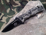 8" Master Folding Pocket Knife A/O Rescue Digital Skull Medallion - A010DG