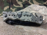 8" Master Folding Pocket Knife A/O Rescue Digital Skull Medallion - A010DG