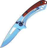 Boker Magnum Deep Blue Anodized Blade Framelock Rosewood Folding Knife