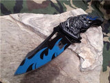 Dark Side Folding Fantasy Flame Skull Silver & Blue Knife  A/O - A034BL