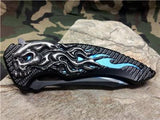 Dark Side Folding Fantasy Flame Skull Silver & Blue Knife  A/O - A034BL