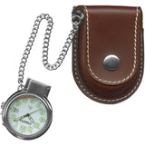 Dakota El Travel Clock Stainless Steel Back Pocket Watch w/ Brown Sheath 3846