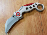 7.75" Karambit Spring Assisted Tactical Silver and Red Pocket Folding Knife - 2753sl